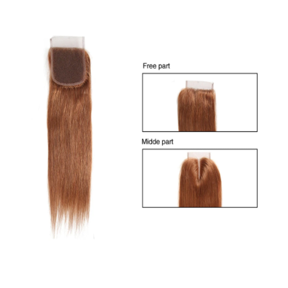 kemy hair straight Colored Human Hair Free/Middle Part 4×4 Lace Closure （#30）