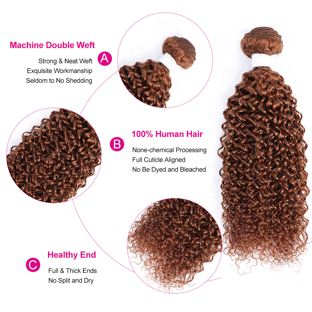 Kemy Hair Light Brown Kinky Curly One Human Hair Bundle