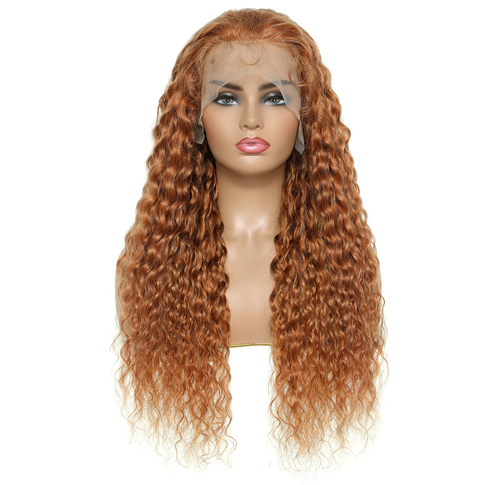 Kemy Hair Custom Brown Water Wave Human Hair 13x4 Lace Frontal Wigs