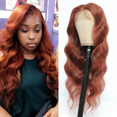 Kemy Hair Custom Auburn Cooper Red Body Wave Human Hair 13X4 Lace Front wigs 16''-26'' (33)