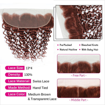 Kemy Hair Auburn Cooper RedDeep Wave Human Hair 3Bundles with 4×13 Lace Frontal