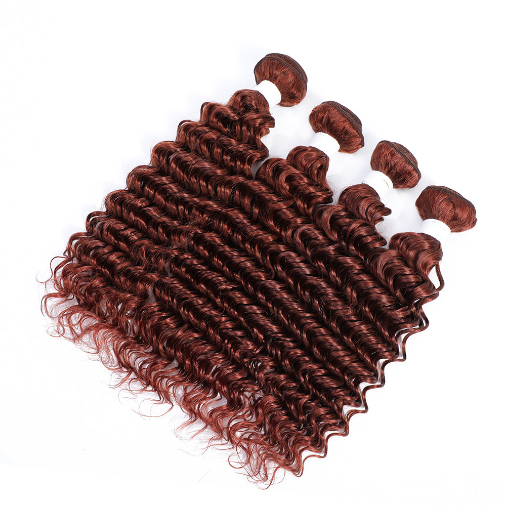 Kemy Hair Auburn Cooper Red Deep Wave Four Human Hair Bundles