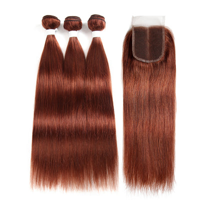 Straight Colored Human Hair Weave with Free /Middle Part 4×4 Lace Closure (33) (2782819909732)