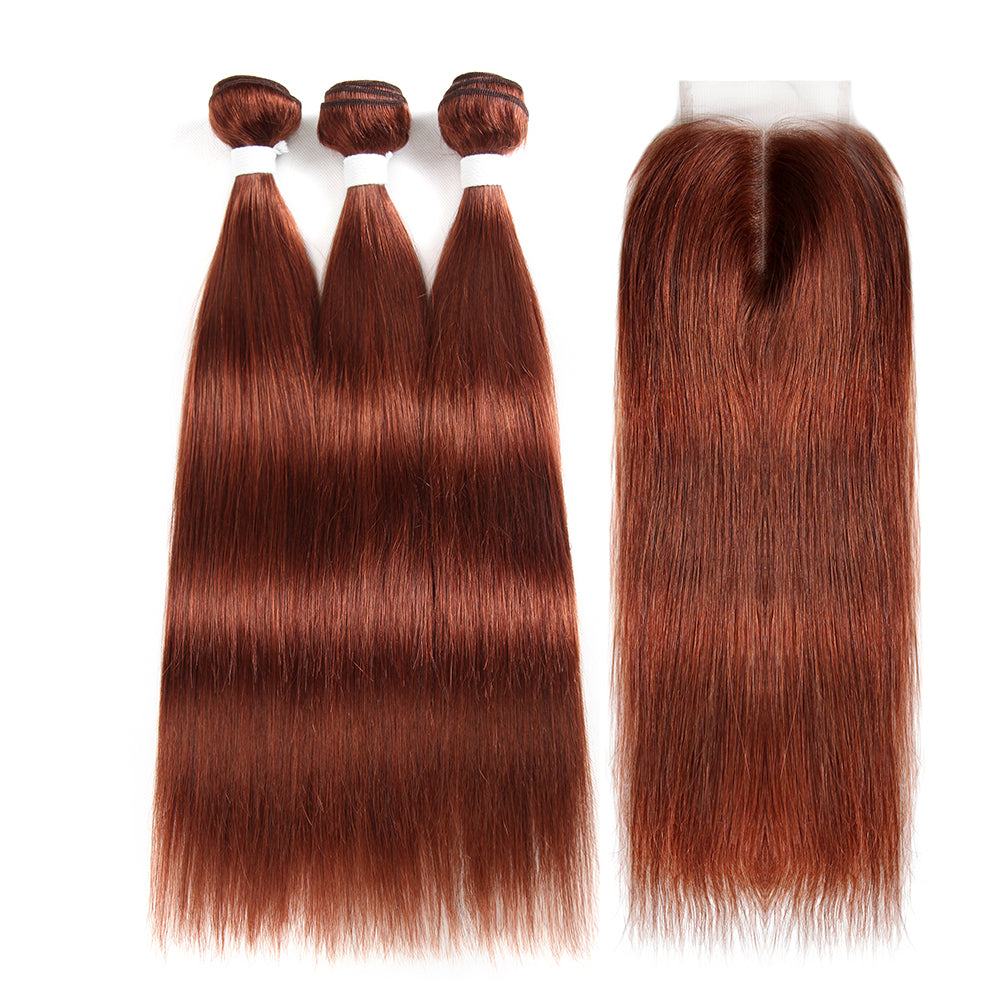 Straight Colored Human Hair Weave with Free /Middle Part 4×4 Lace Closure (33) (2782819909732)