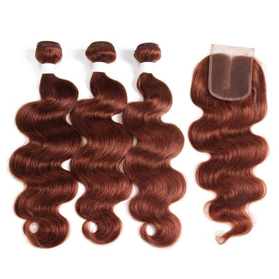 Body Wave Auburn Cooper Red Human Hair Weave 3 Bundles with Free /Middle Part 4×4 Lace Closure (33) (2909018718308)