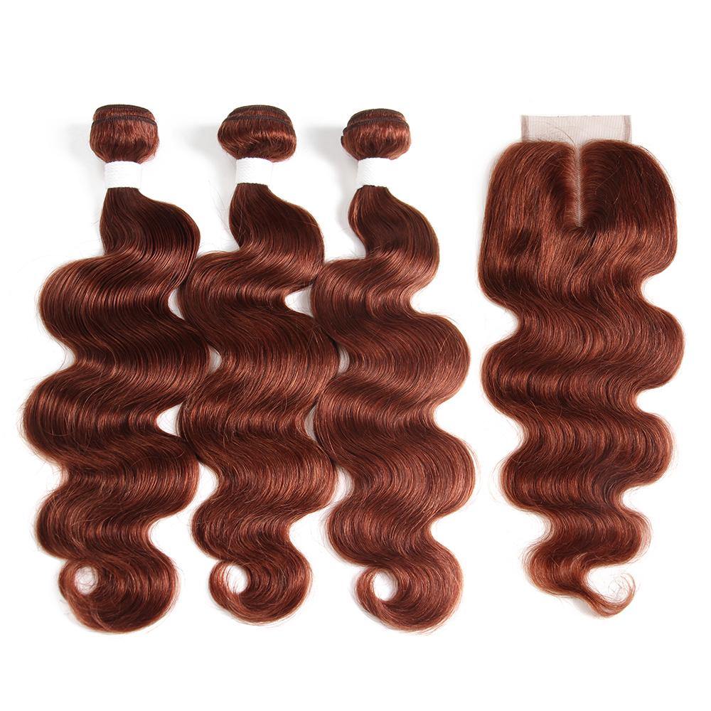 Body Wave Auburn Cooper Red Human Hair Weave 3 Bundles with Free /Middle Part 4×4 Lace Closure (33) (2909018718308)