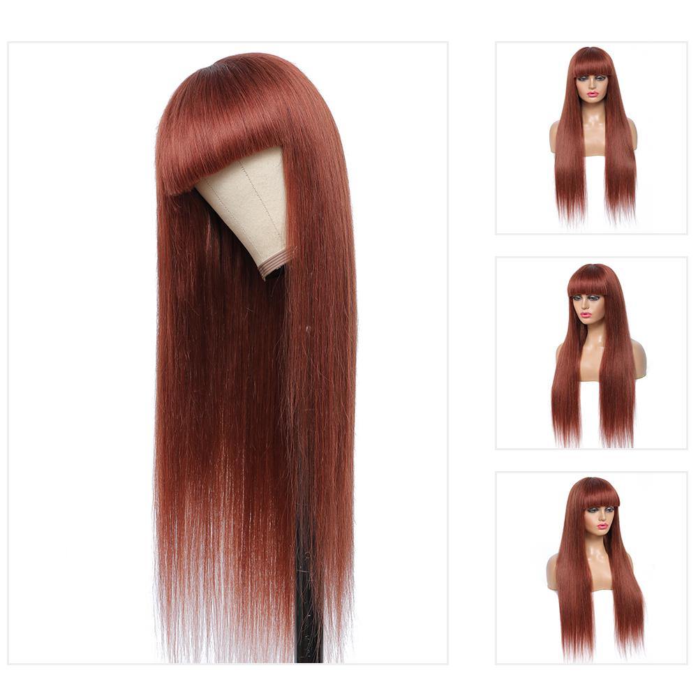 Kemy Hair Auburn Red Straight Human Hair Wigs with Bang 14''-28''（33#） - Kemy Hair