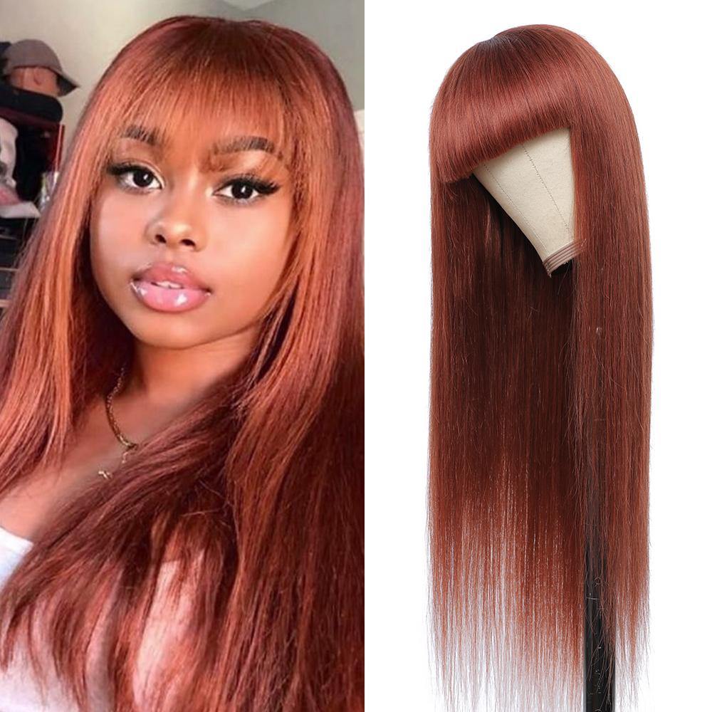 Kemy Hair Auburn Red Straight Human Hair Wigs with Bang 14''-28''（33#） - Kemy Hair