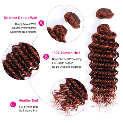 Kemy Hair Auburn Cooper Red Deep Wave One Human Hair Bundle