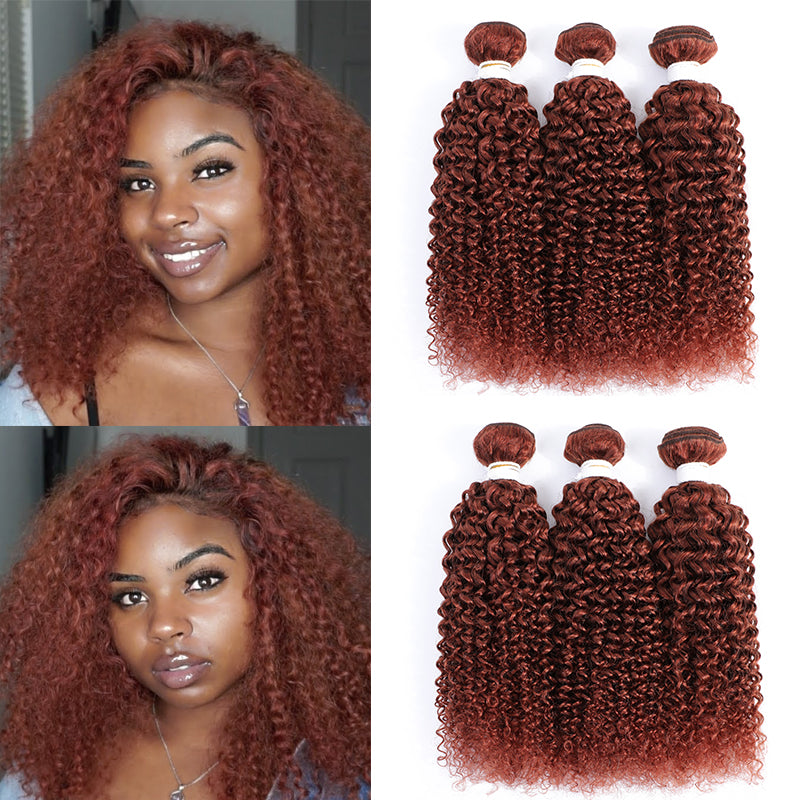 Kemy Hair Auburn Cooper Red Kinky Curly 3 PCS Human Hair Bundles
