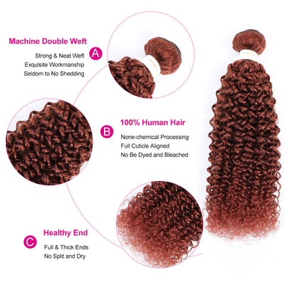 Kemy Hair Auburn Cooper Red Kinky Curly Human Hair Bundle 1 PC