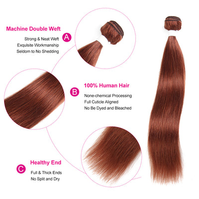 Kemy Hair Auburn Brown Brazilian Straight Remy Human Hair Bundle 1PC