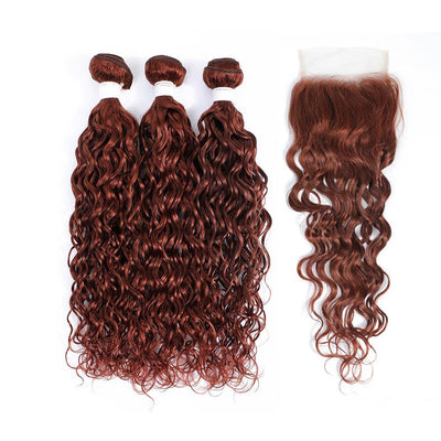 kemy Hair Auburn Cooper Red Water Wave Human Hair 3Bundles with 4×4 Lace Closure