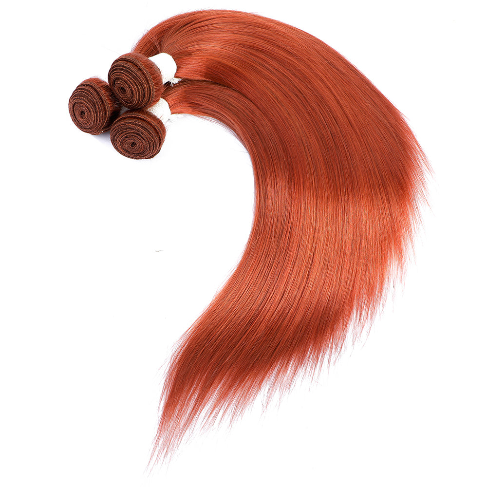 Straight Burnt Orange Color 350 Remy Human Hair Bundles 4 PCS Kemy Hair