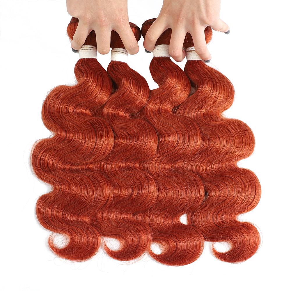 Kemy Hair Body Wave Burnt Orange 350 Color Remy Human Hair Bundles 4 PCS