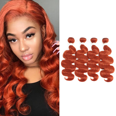 Kemy Hair Body Wave Burnt Orange 350 Color Remy Human Hair Bundles 4 PCS