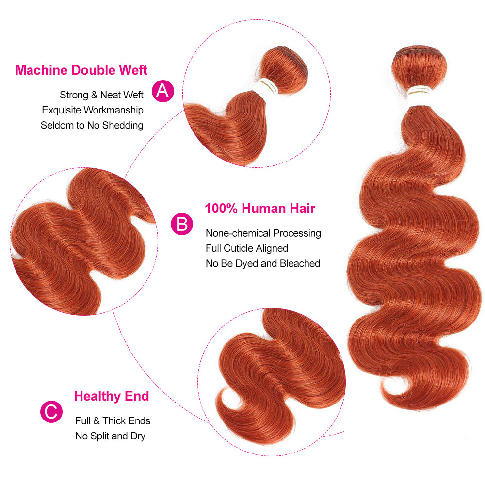 Kemy Hair Body Wave Ginger Human Hair Bundle 1PC