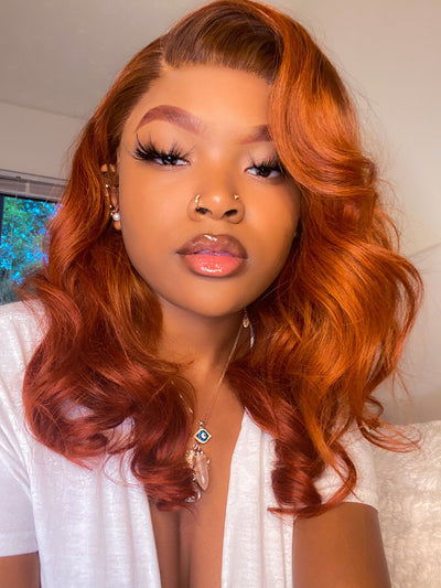 Kemy Hair Body Wave Ginger Human Hair 3 Bundles with 4×4 Lace Closure (350#)