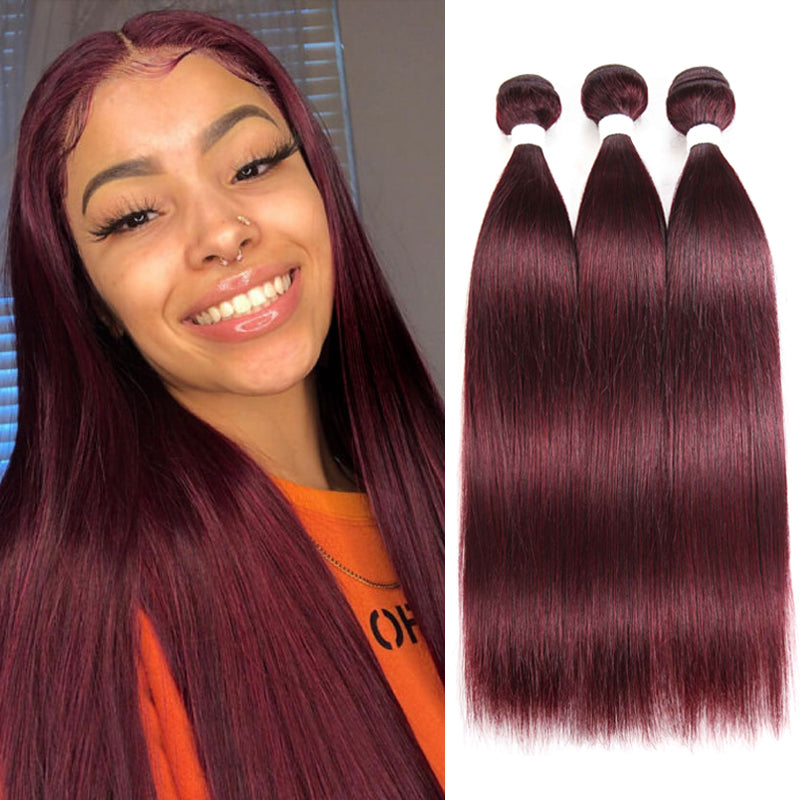 Kemy Hair 99J burgundy Straight Remy Human Hair Bundles 3 PCS