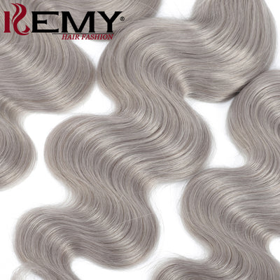 Kemy Hair Body Wave Silver Gray Colored Remy Human Hair Bundles 4 PCS