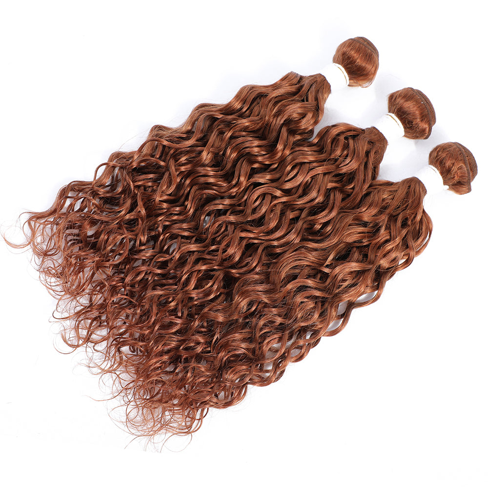 Kemy Hair Light Brown Water Wave Three Human Hair Bundles