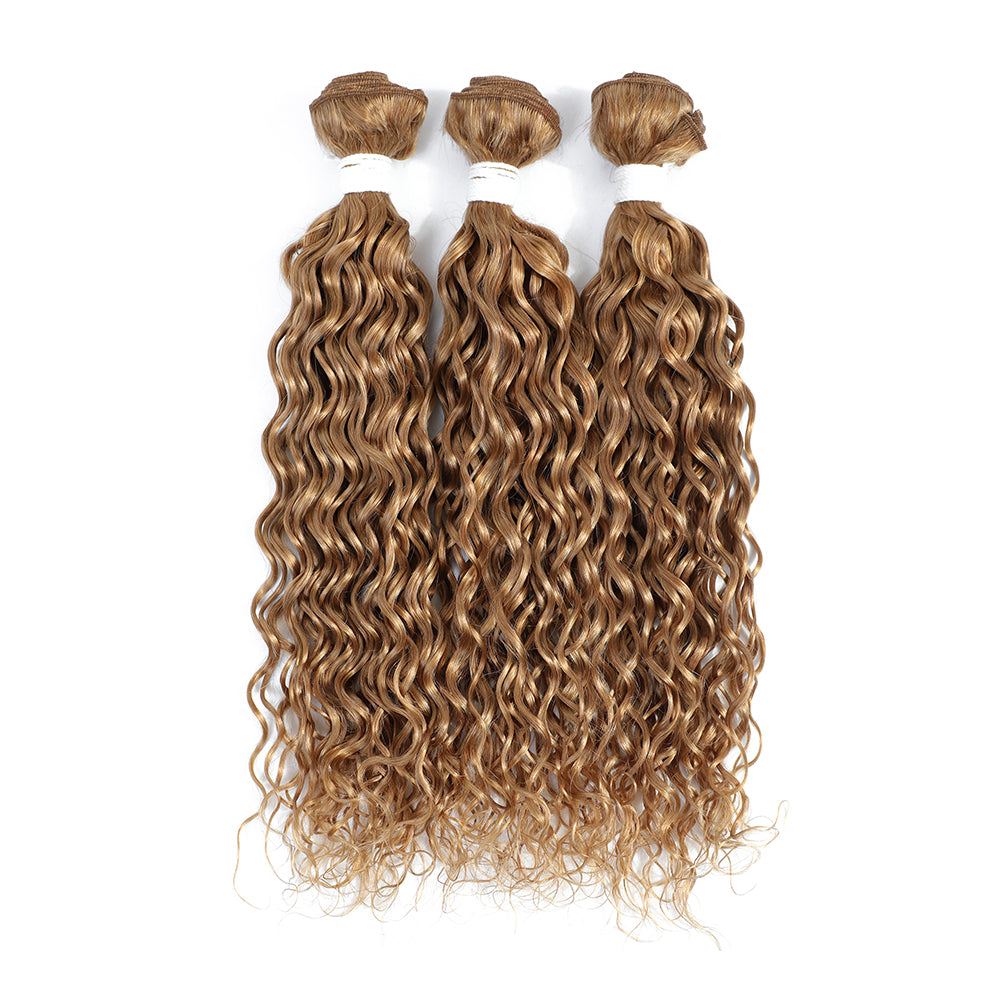 Kemy Hair Honey Blonde Water Wave Human Hair Bundles 3PCS Hair Weave