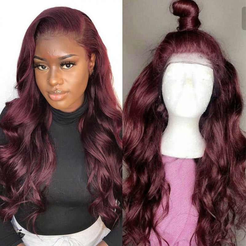 Body Wave 99J Red 13X6 Lace Frontal Human Hair Wigs