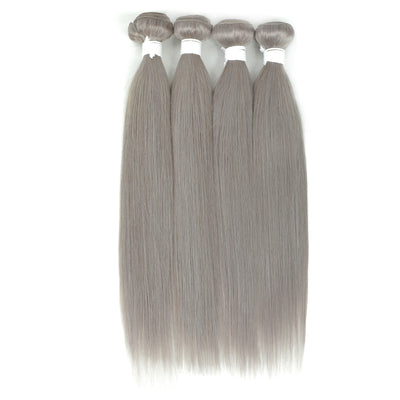 Straight Silver Gray Remy 4 Human Hair Bundles 10''-26'' (4595313410118)