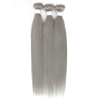 Kemy Hair Straight Silver Gray Remy 3 Human Hair Bundles 10''-26'' (4595280511046)