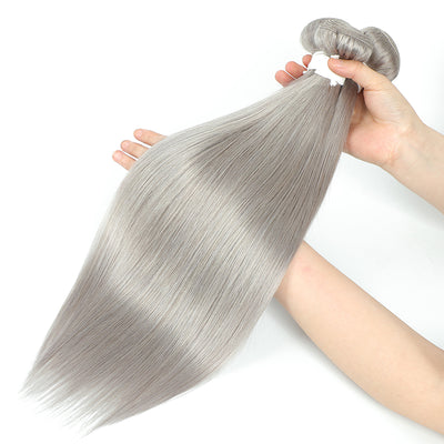 Kemy Hair Silver Gray Remy Straight Human Hair Bundle 10''-26'' 1PC