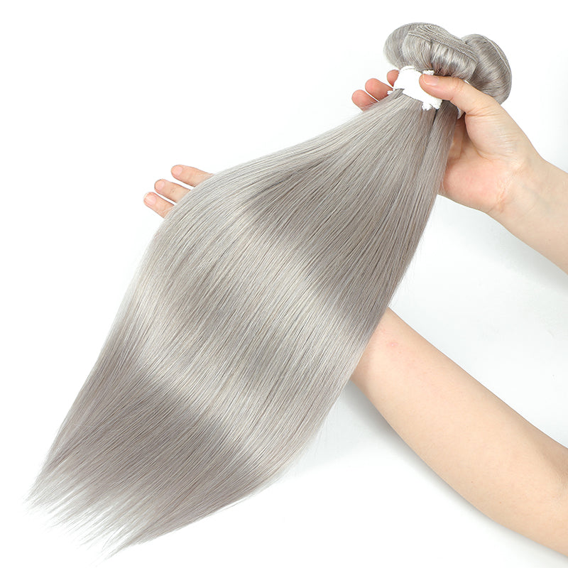 Kemy Hair  Silver Gray Remy Straight Human Hair Bundles 10''-26'' Three Bundles