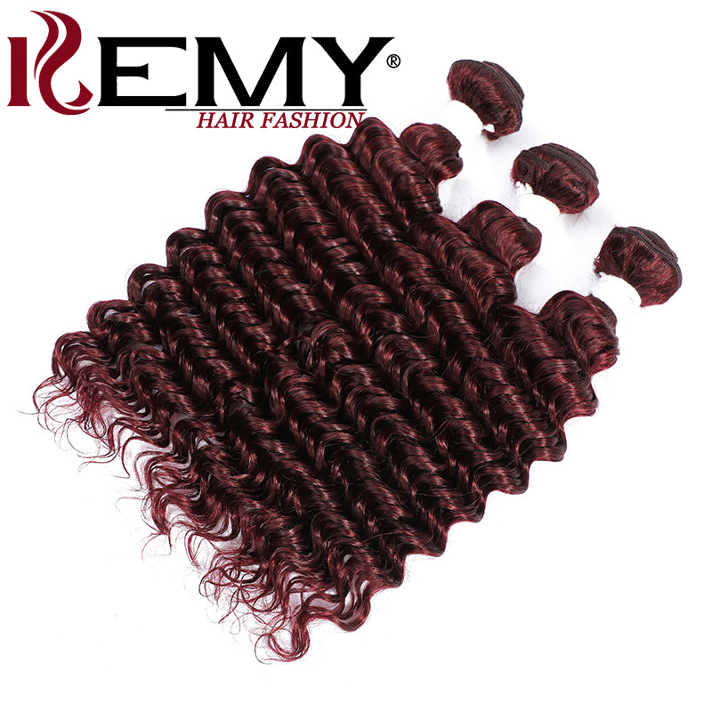 Kemy Hair 99J burgundy Red Deep Wave Human Hair Weave Bundle 1 PC