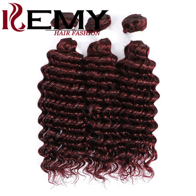 Kemy Hair 99J burgundy Deep Wave 3 Bundles Human Hair Weave Bundles