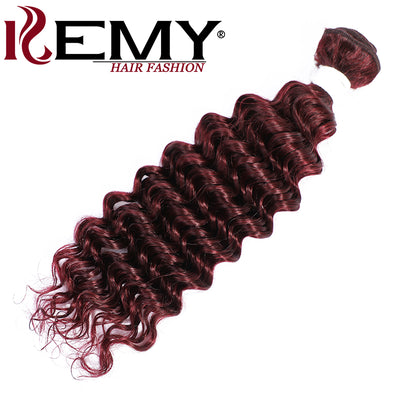 Kemy Hair 99J burgundy Red Deep Wave Human Hair Weave Bundle 1 PC