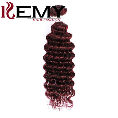 Kemy Hair 99J burgundy Red Deep Wave Human Hair Weave Bundle 1 PC