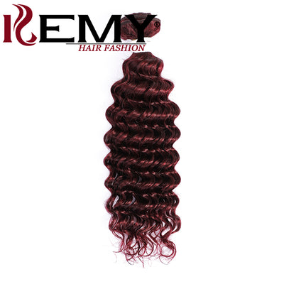 Kemy Hair 99J burgundy Deep Wave 3 Bundles Human Hair Weave Bundles