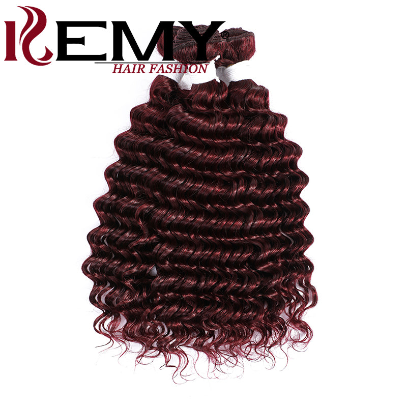 Kemy Hair 99J burgundy Red Deep Wave Human Hair Weave Bundle 1 PC