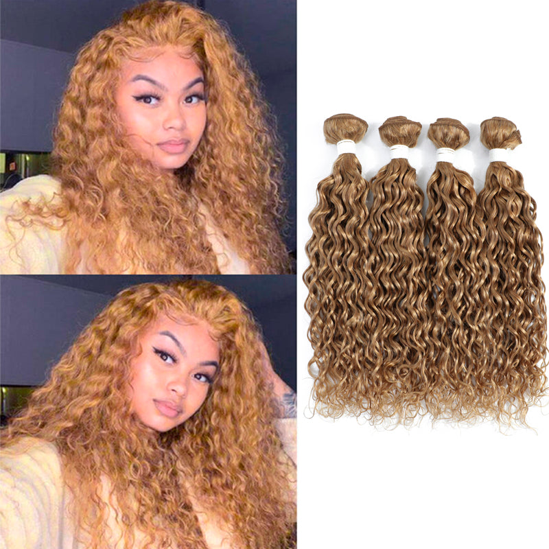 Kemy Hair 4 Bundles Honey Blonde Water Wave Human Hair Weave Bundles