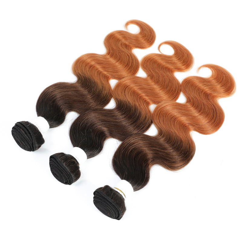 1B/4/30 Ombre Brown 3 Tone Body Wave Remy Human Hair Bundle 1 PC