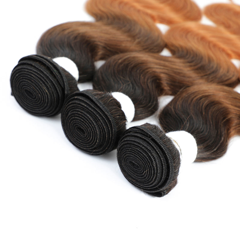 1B/4/30 Ombre Brown 3 Tone Body Wave Remy Human Hair Bundle 1 PC