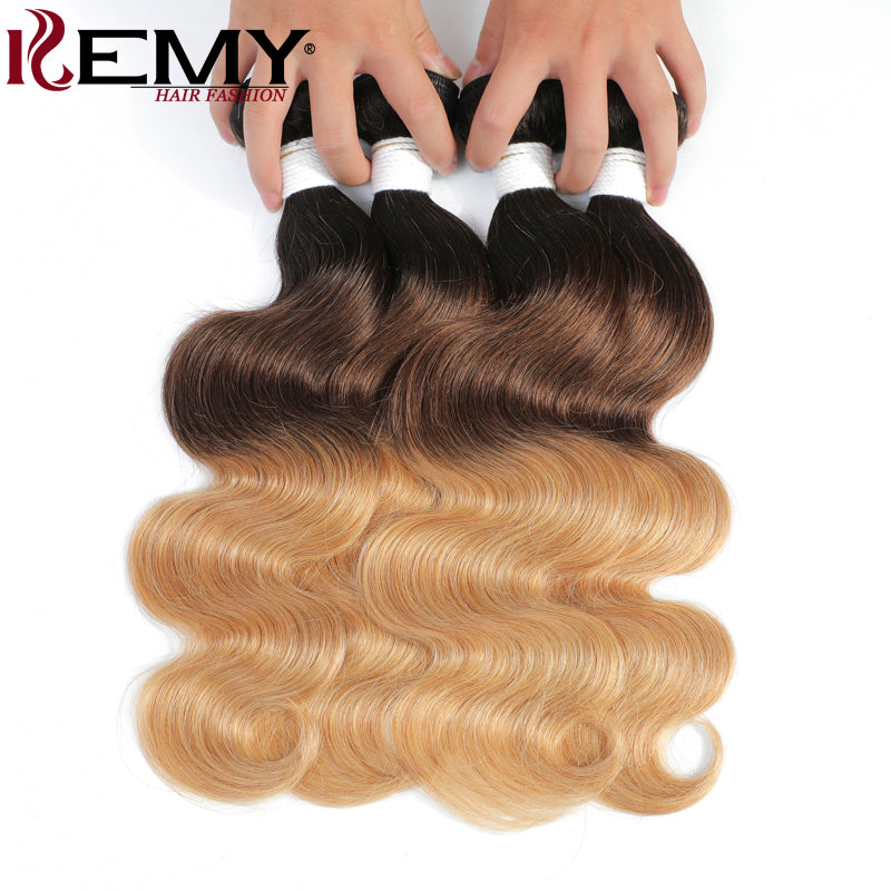 Ombre Color 1B/4/27 Body Wave Remy Human Hair Weave Bundles 4PCS