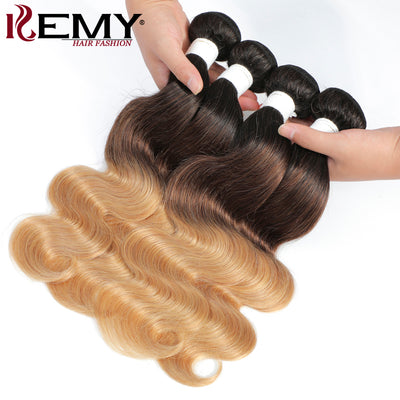 Ombre Color 1B/4/27 Body Wave Remy Human Hair Weave Bundles 4PCS