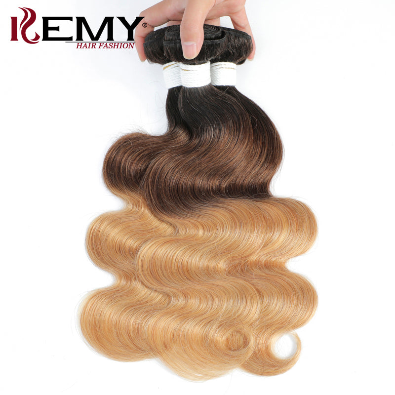 Ombre Colored 1B/4/27 Body Wave Remy 3 PCS Human Hair Bundles