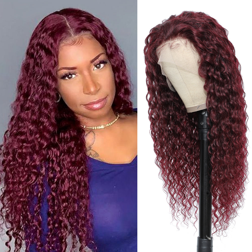 Kemy Hair Custom 99j Burgundy Deep Wave Human Hair 13x4 Lace Frontal Wigs