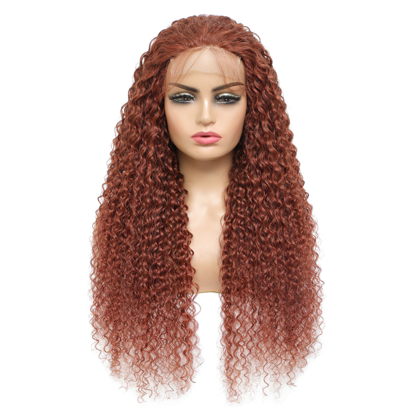 Auburn Cooper Red Kinky Culy 100% Human Hair 4x4 Lace Closure Wig