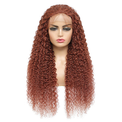 Auburn Cooper Red Kinky Culy 100% Human Hair 4x4 Lace Closure Wig