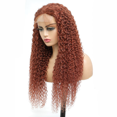 Auburn Cooper Red Kinky Culy 100% Human Hair 4x4 Lace Closure Wig