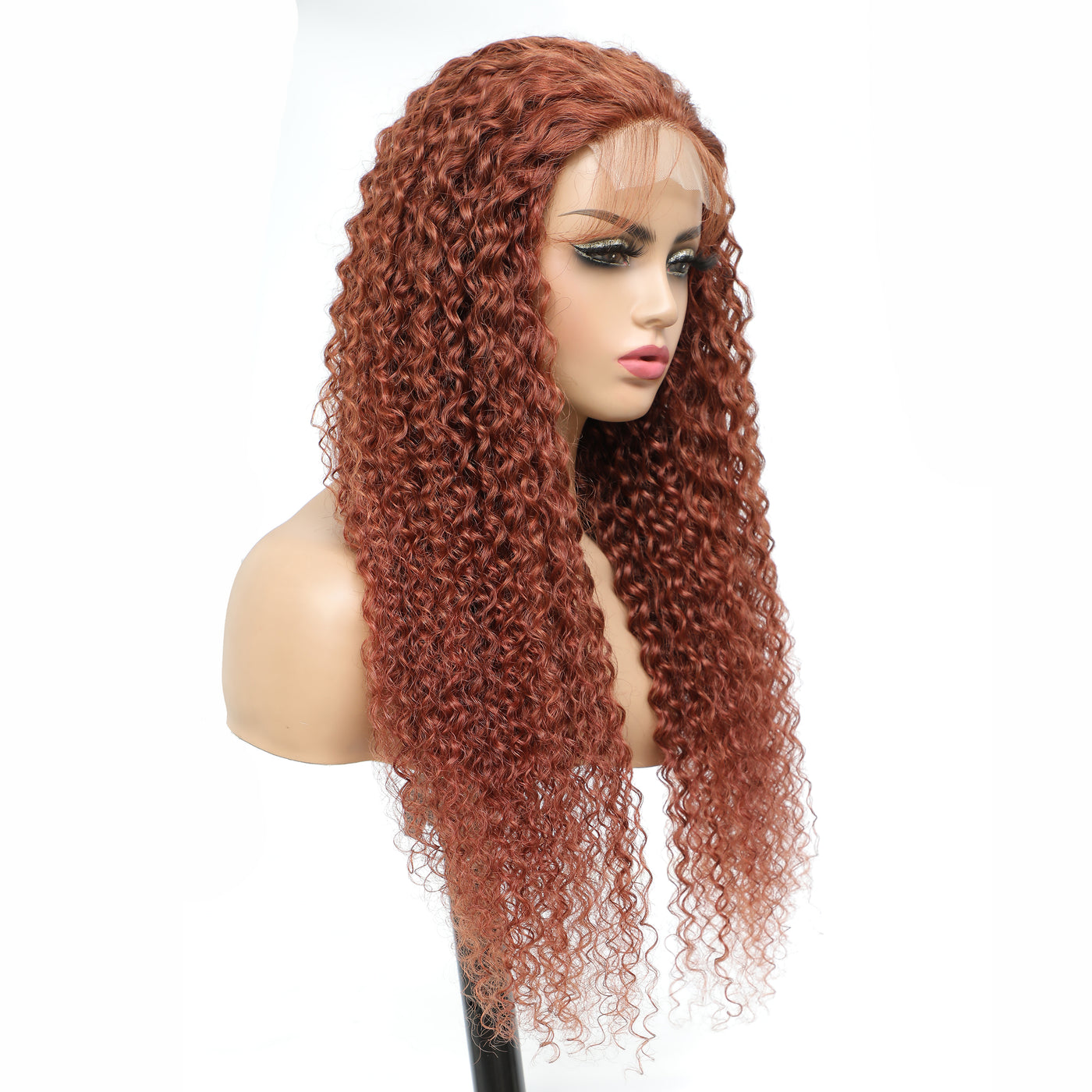 Auburn Cooper Red Kinky Culy 100% Human Hair 4x4 Lace Closure Wig