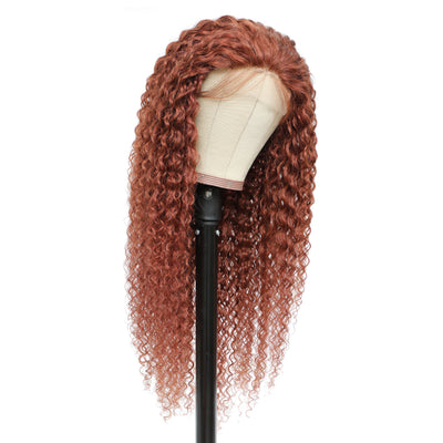 Auburn Cooper Red Kinky Culy 100% Human Hair 4x4 Lace Closure Wig