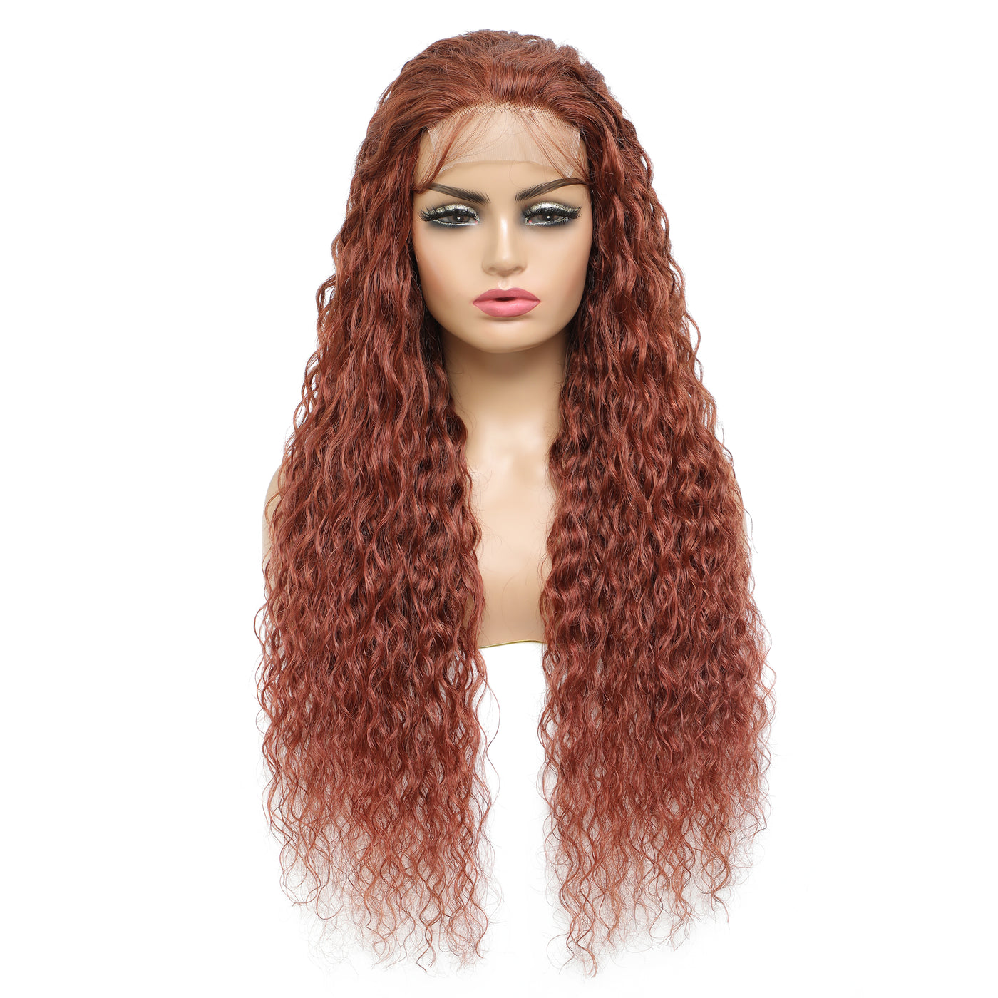 Auburn Cooper Red Water Wave Human Hair 4x4 Lace Closure Wig